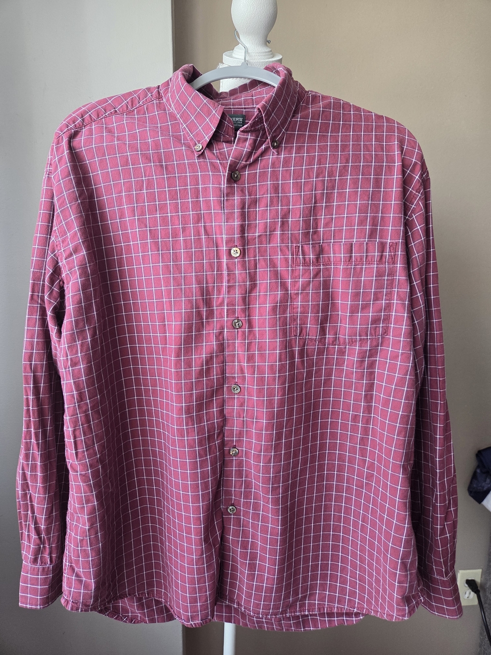 Dockers Premium Men's XL Red Plaid 100% Cotton Long Sleeve Button Down Shirt